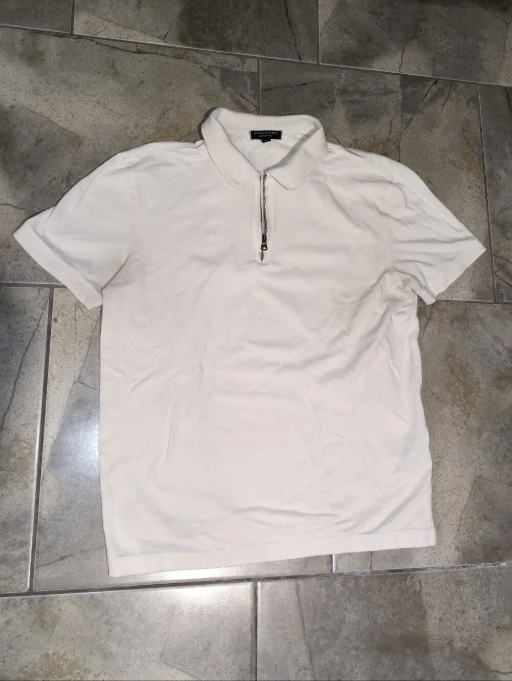 Banana Republic White Short-Sleeve Zip Polo